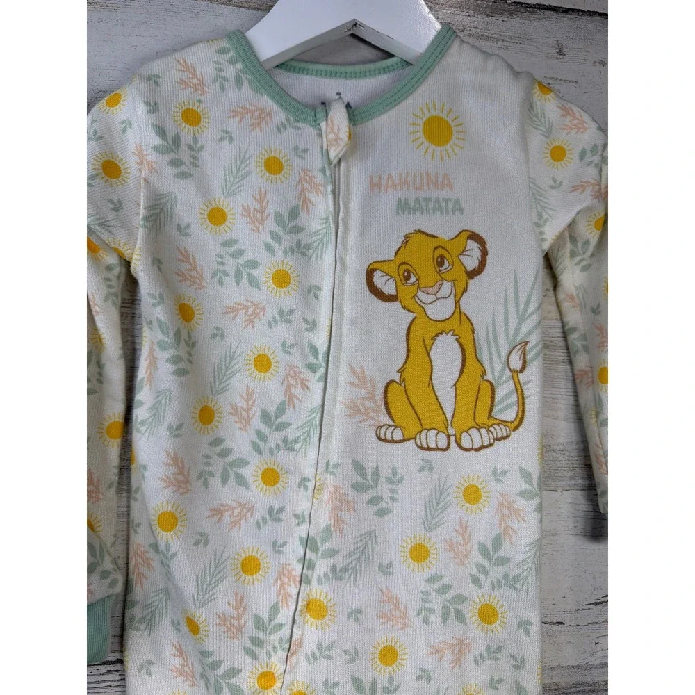 Disney Baby Girls 18M Green Cream Lion King Simba Floral Sleepwear EUC